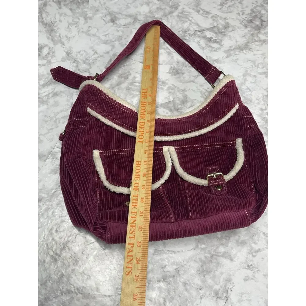 Y2K Indie Sleaze Burgundy Corduroy Sherpa Trim Shoulder Bag Unbranded Hobo Purse